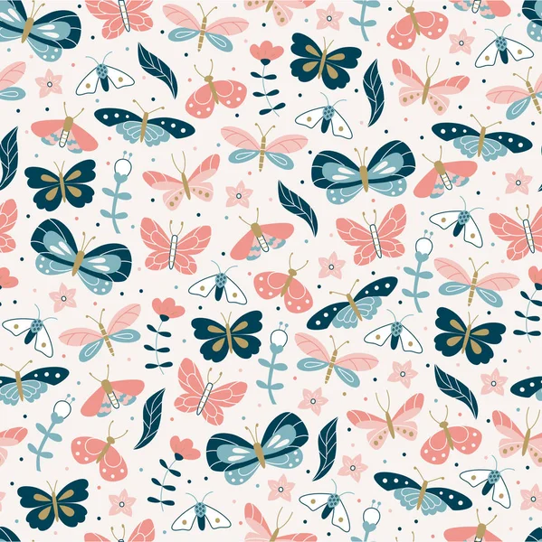 Fondo sin costuras con mariposa Doodle . — Vector de stock