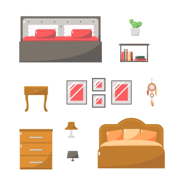 Furniture for Bedroom. Flat Style Vector Illustration. — Stock Vector