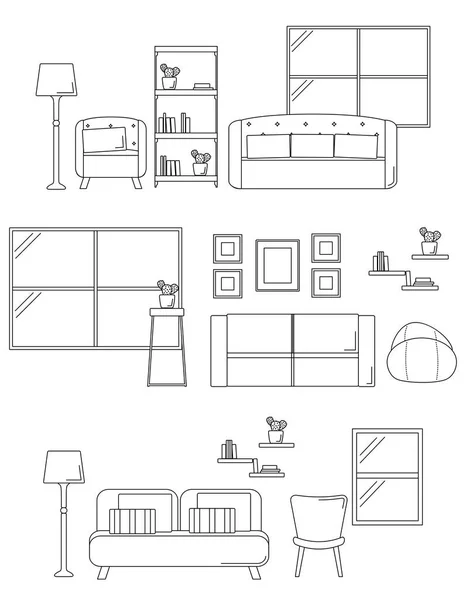 Interiér domu. Obývací pokoj s nábytkem. — Stockový vektor