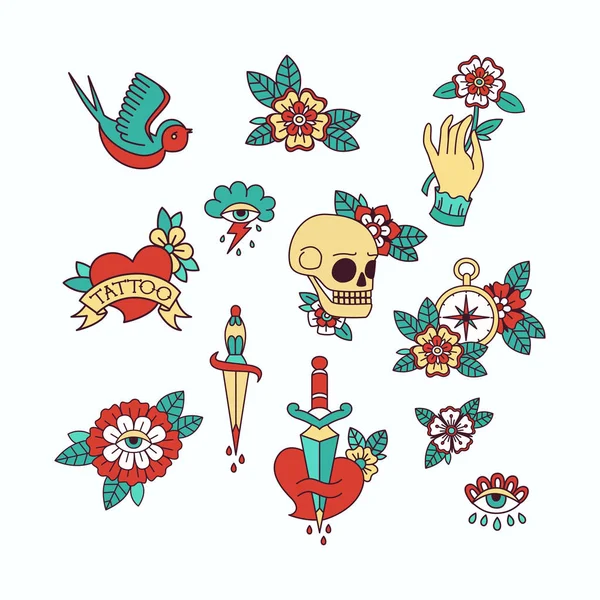 Old School Tattoo Elements. — Stock Vector