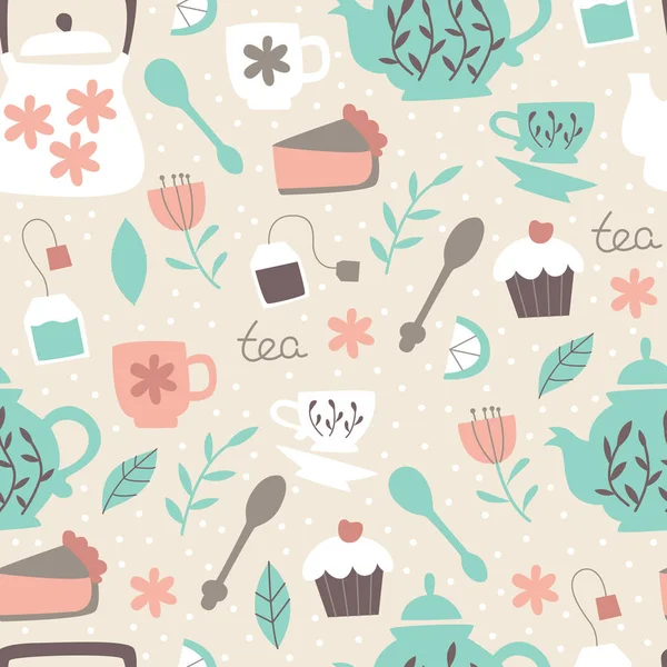 Seamless Pattern with Tea Elements. — Stock Vector