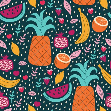 Tropikal meyve ile yaz Dikişsiz desen.