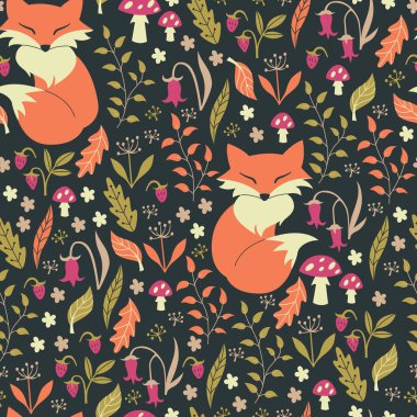 Sonbahar ormanda tilki. Vektör çizim.