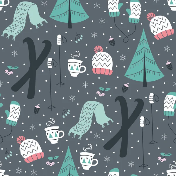 Hand Drawn Seamless Pattern with Winter Elements. — Stock Vector