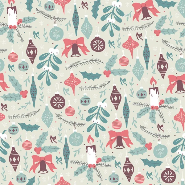 Hand Drawn Seamless Pattern with Christmas Elements. — Stock Vector