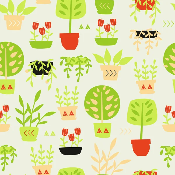Plants in a Pot Pattern. — Stock Vector
