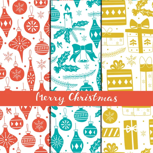 Navidad diferentes patrones sin costura. Elementos dibujados a mano de Navidad . — Vector de stock