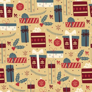 Dikişsiz desen sevimli Noel hediyeleri.