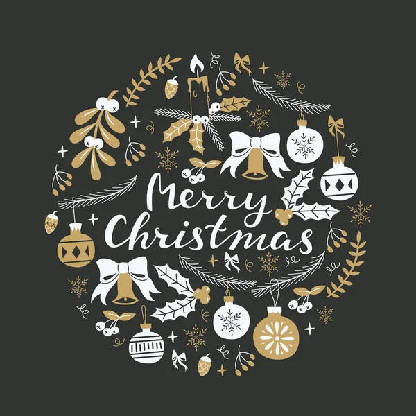 Neşeli Noel tebrik kartı elle çizilmiş yazı illüstrasyon