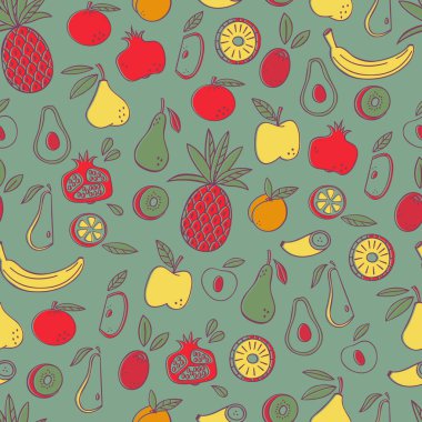 Doodle meyve Seamless modeli. Gıda arka plan.