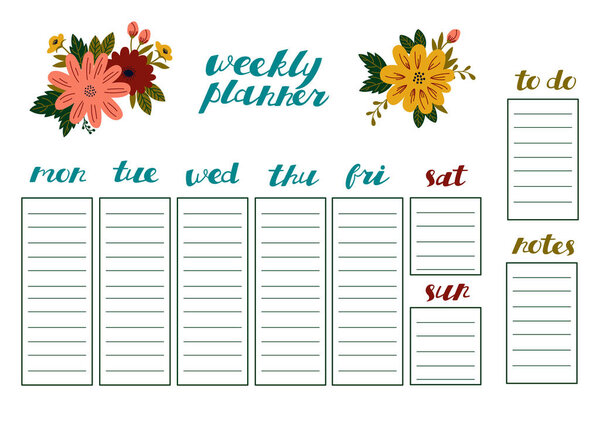 Еженедельный планировщик с цветами, организатор канцелярских товаров для ежедневных планов
.