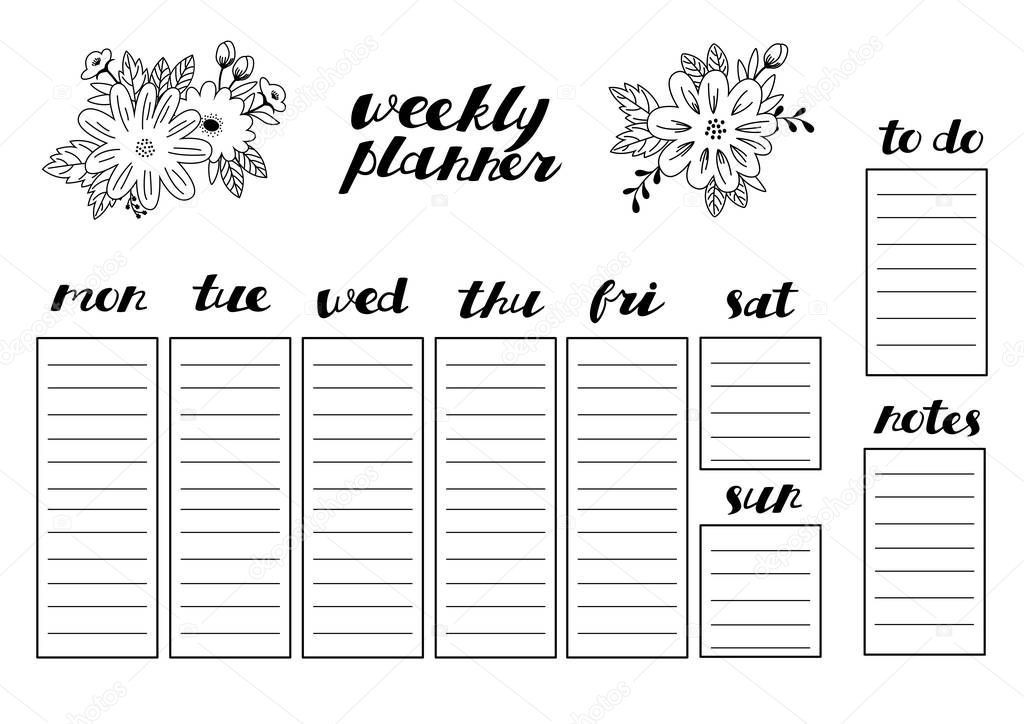 Weekly Planner Vector Template. Organizer for Daily Plans and Schedules.