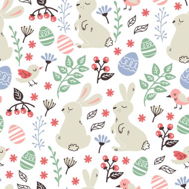 Çiçekler, Bunnies, kuşlar ve Paskalya yumurtaları ile sorunsuz adam