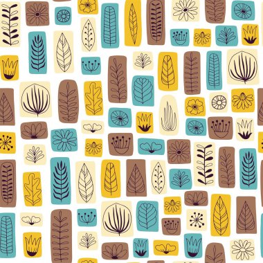 Yapraklı vektör kusursuz desen. Yaprak deseni İskandinav tarzı.
