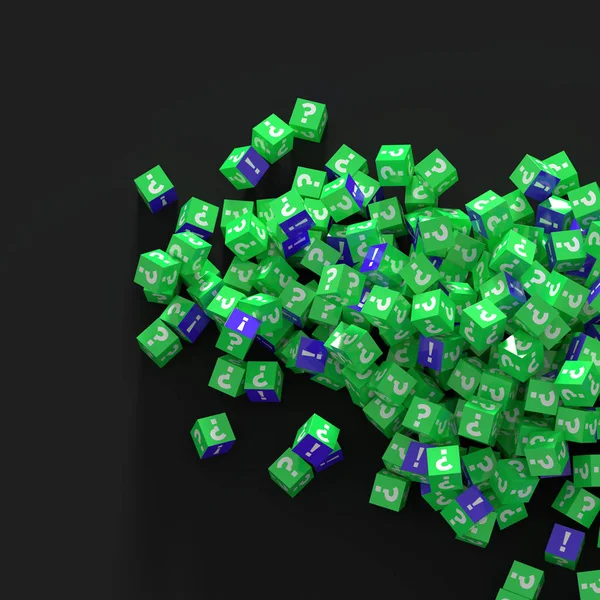 Cubos infinitos com pontos de interrogação e exclamação, renderização 3d — Fotografia de Stock