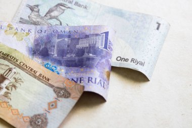 BAE, Umman ve Katar banknotları, beyaz üzerinde izole