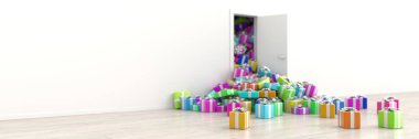 Kapıdan dışarı orijinal 3d render girmek sonsuz hediye kutuları