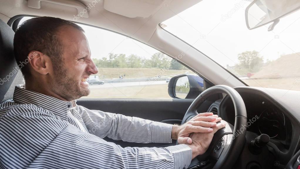 Nervous and angry driver, transportation and lifestyle concepts