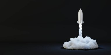 Roketler fırlatılıyor, başarı ve büyüme kavramları, orijinal 3D