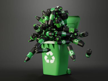 Plastik atık ve geri dönüşüm sorun kavramı, orijinal 3d render