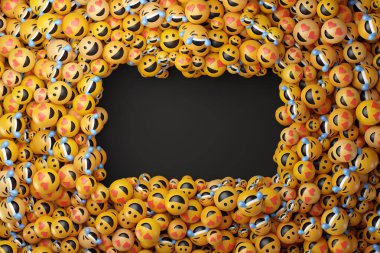Sonsuz emoticons 3D render arka plan, sosyal medya ve com
