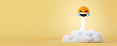 Happy smile roketi fırlatıldı, sosyal medya kavramları, orijinal 3D 