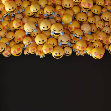 Sonsuz emoticons 3D render arka plan, sosyal medya ve com