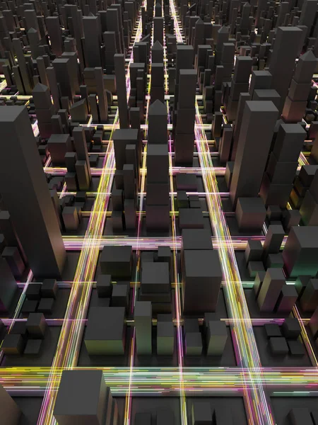 テクノメガシティ;都市と未来のテクノロジーの概念 — ストック写真