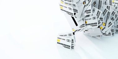 Sonsuz kredi kartları soyut arka plan, finans ve küresel ödemeler kavramı, orijinal 3D render illüstrasyon