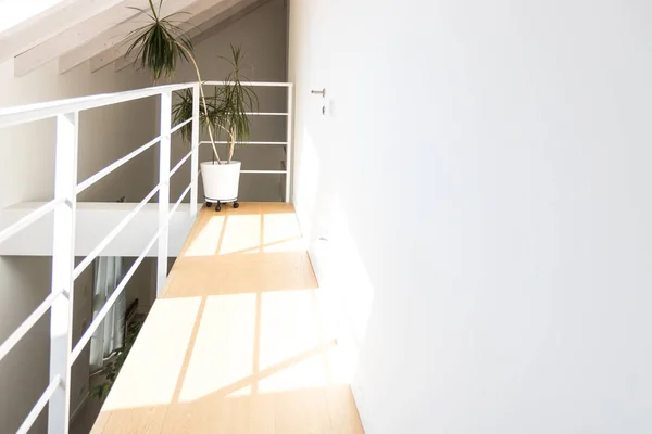 Interior Residencial Minimo Moderno Com Concreto Branco Madeira Marrom Suave — Fotografia de Stock