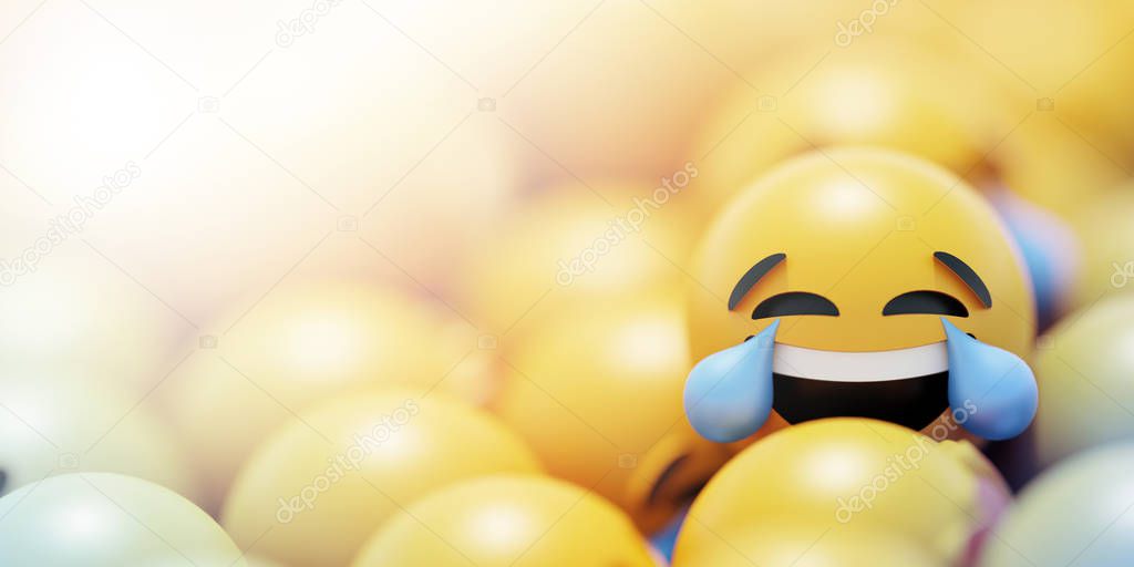 Happy and crying emoticon 3d rendering background, social media and communications concept