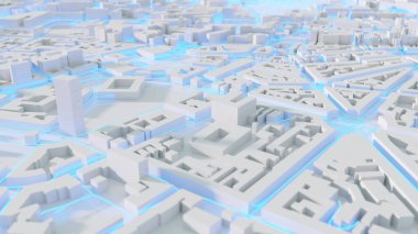 Tekno mega şehir; kentsel ve geleceksel teknoloji kavramları, orijinal 3D tasarım