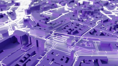 Tekno mega şehir; kentsel ve geleceksel teknoloji kavramları, orijinal 3D tasarım
