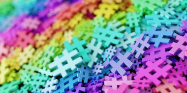 Sonsuz bir uçakta, özgün Etiketler 3d render illüstrasyon.