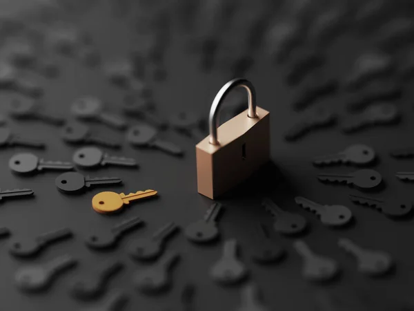 Padlock Infinite Keys Metaphor Problems Solutions Risk Management Original Rendering — Stock Photo, Image