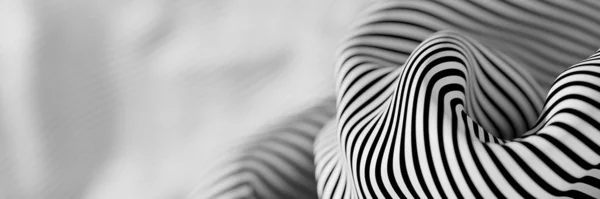 Abstraktní pruhovaný povrch, černobílý originál 3D rendering — Stock fotografie