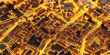 Tekno mega şehir; kentsel ve geleceksel teknoloji kavramları, orijinal 3D tasarım