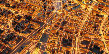Tekno mega şehir; kentsel ve geleceksel teknoloji kavramları, orijinal 3D tasarım