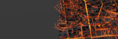Tekno mega şehir; kentsel ve geleceksel teknoloji kavramları, orijinal 3D tasarım