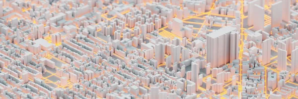 技术特大城市 城市和未来技术概念 原始3D渲染 — 图库照片