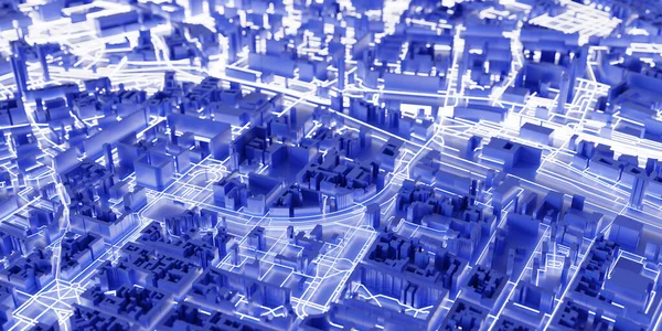 テクノメガシティ 都市と未来の技術の概念 元の3Dレンダリング — ストック写真