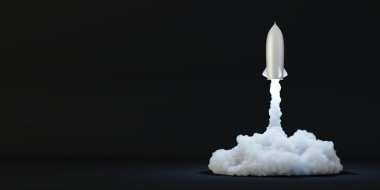 Roketler fırlatılıyor, başarı ve büyüme kavramları, orijinal 3D