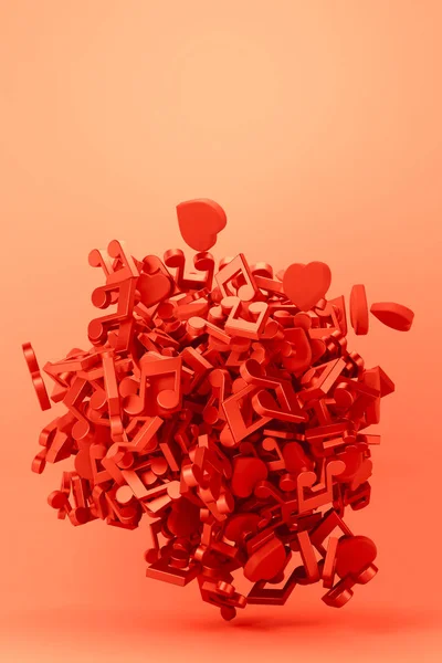 Conceptuele sfeer gemaakt door muzikale noten en liefde harten, 3d scheuren — Stockfoto