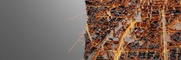 Techno Mega stad; urbana och futuristiska teknik koncept, Orig — Stockfoto