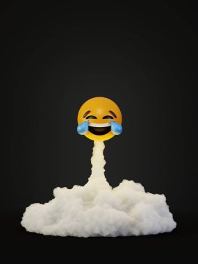 Happy smile roketi fırlatıldı, sosyal medya kavramları, orijinal 3D 