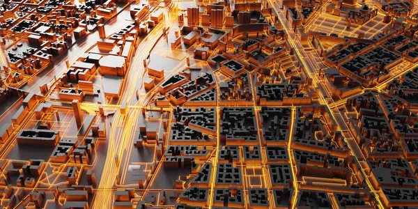 Techno mega city; urban and futuristic technology concepts, orig — Stock Photo, Image