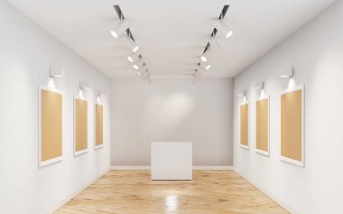 Özelleştirilebilir kopya alanı olan boş bir müze sergisi. Özgün des