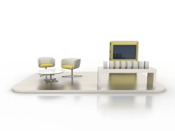 Original Trade Kiosk Chairs Table Isolated White Rendering — Stock Photo, Image