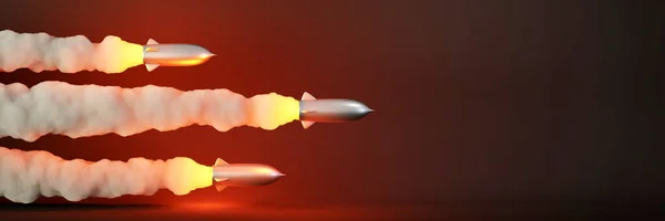 Amplio Estandarte Cohete Con Mucho Humo Renderizado Original — Foto de Stock