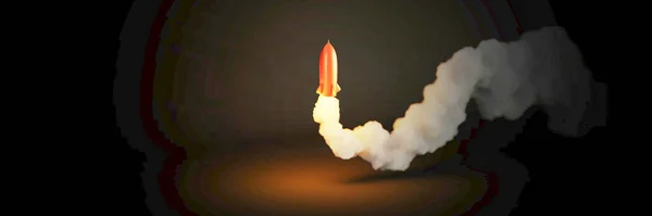 Çok Dumanlı Geniş Bir Roket Flaması Orijinal Görüntüleme — Stok fotoğraf